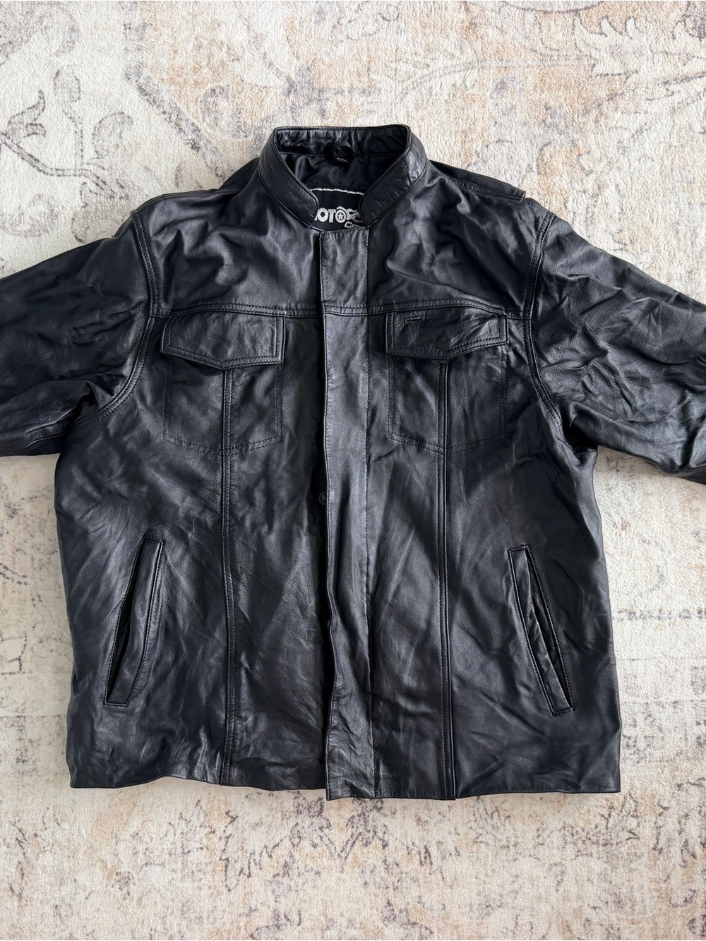 Moto Grip Black Leather Jacket, Tagged 2XL